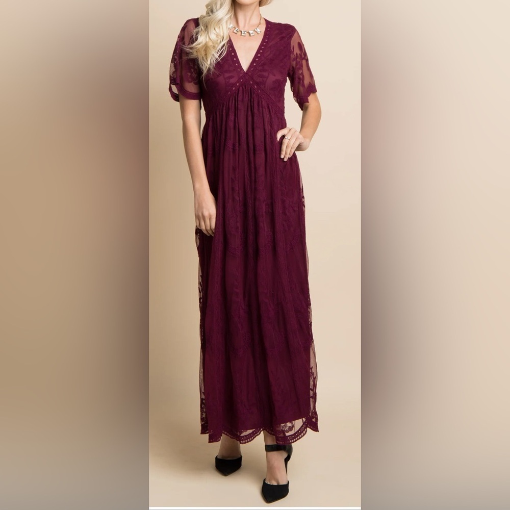 Pink Blush Women’s Dress Medium Maternity Postpartum NWT Lace Maxi - Picture 1 of 10